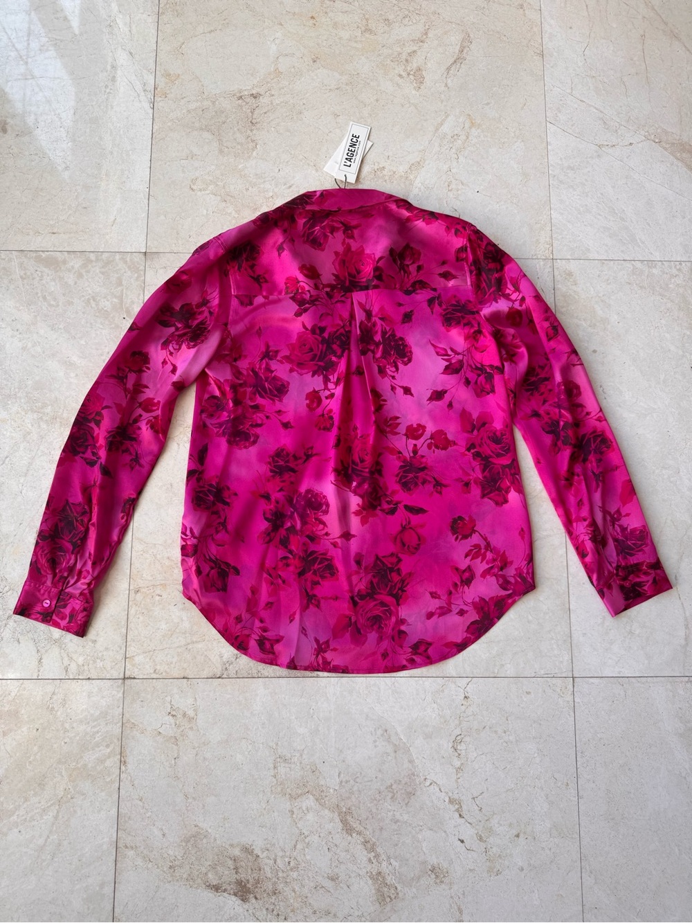 L’Agence Tyler Silk Floral Split-Neck Button Front Blouse - Fuchsia Pink size M - Picture 4 of 10